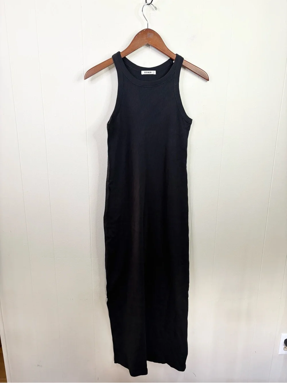 Buck Mason black rib tank dress midi maxi size SM new minimalist stretch - Picture 2 of 5